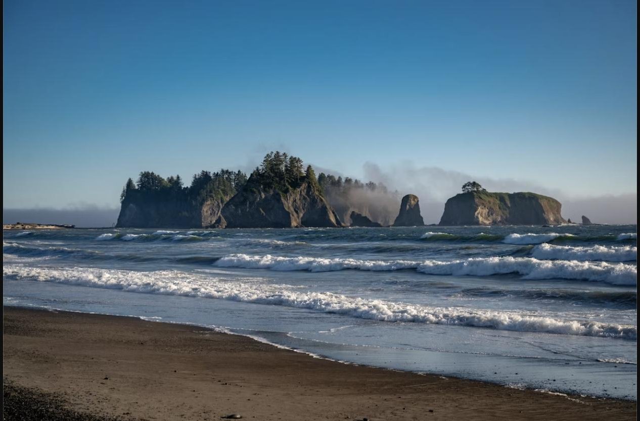 Sea stacks and waves at First Beach, La Push, Washington
